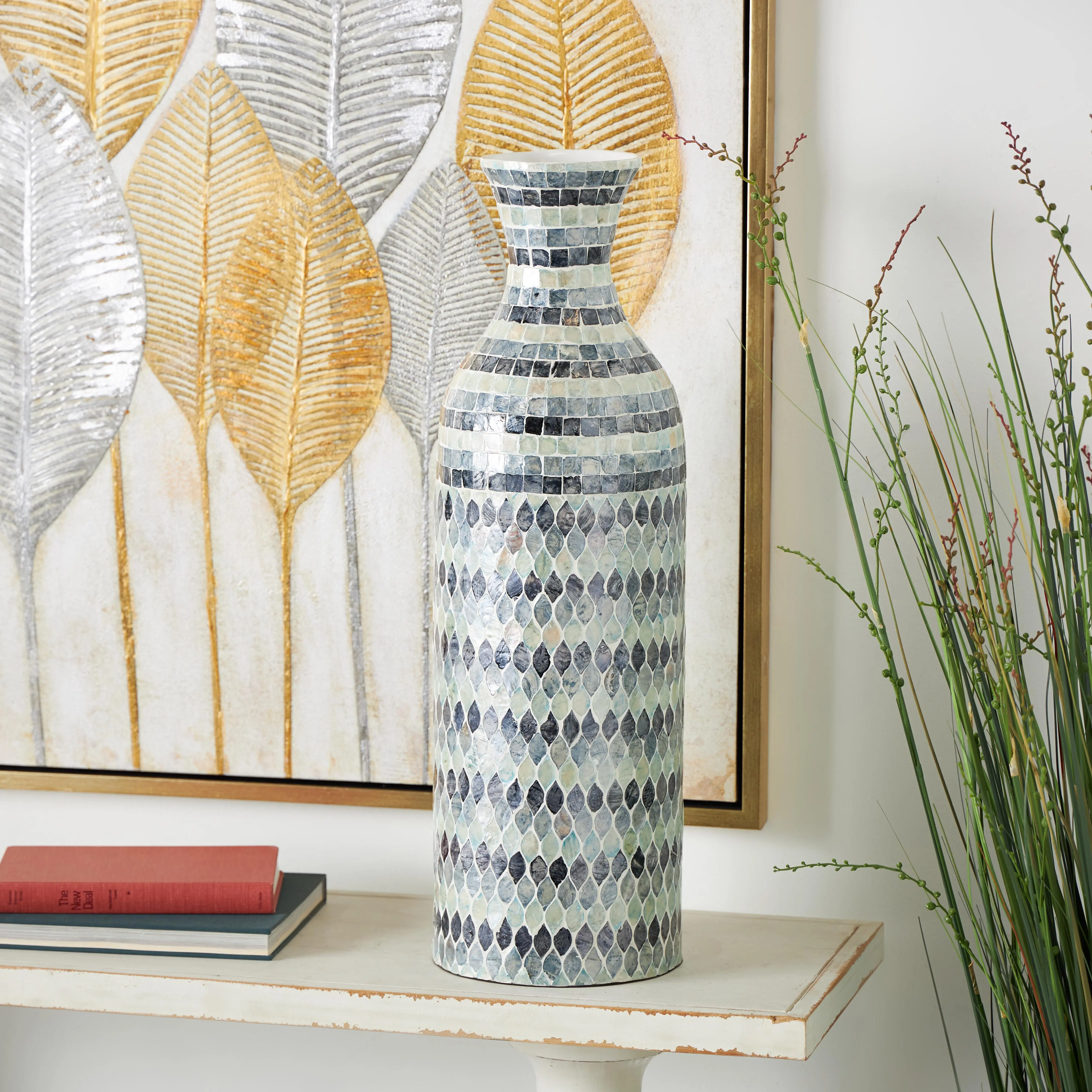 Mother of Pearl Shell  Handmade Mosaic Decorative Vase with Interior