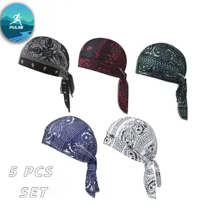 Paisley Cooling Headscarf Cap Set Motorcycle Pirate Head Wrap Safety Helmet Liner Elastic Fit Hand Washable Multifunctional Outdoor Headwear for Athletes & Outdoor Enthusiasts 5 PCS Set