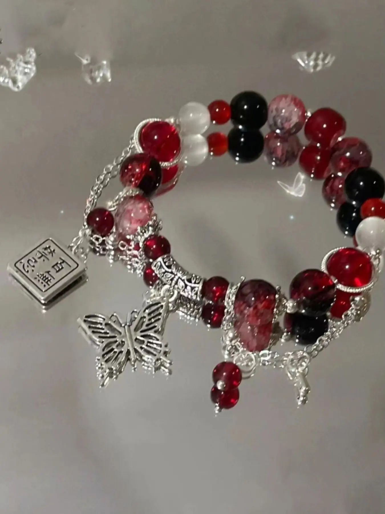 Women's Beaded Bracelet, Gothic Hollow Butterfly Pendant, Y2K Style, Perfect for Daily Wear, Halloween Party, Gift Idea, Butterflies Bracelet