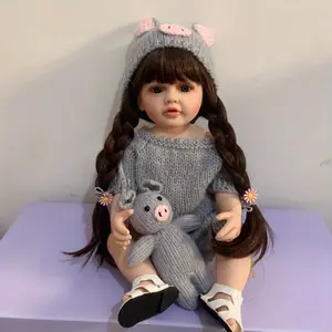 TopLink 55cm (22in) Lifelike Soft Vinyl Newborn Baby Doll, Long-Haired Princess Toddler Girl Jointed Soft Doll with Acrylic Eyes, Feeding Bottle & Clothes, Newborn Baby Dolls