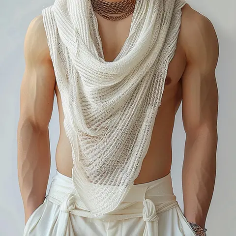 INCERUN 1PCS Men Irregular Tank Tops American Style Solid Color Turtleneck Sleeveless Vests Menswear