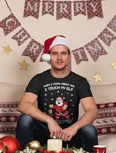 Tstars Ugly Christmas Shirt I Touch My Elf T-Shirt Funny Holiday Xmas Shirts for Men