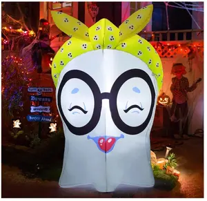 4 FT Halloween Inflatables Outdoor Decorations Cute Ghost with Glasses Halloween Blow Ups Decorations with Built-in LEDs for Holiday Party Indoor Yard Garden Lawn Waterproof Spooky