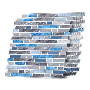 Blue Marble Pattern Wall Sticker, 12pcs/set Self-adhesive Wall Tile Sticker, Wall Decal for Home Kitchen Bathroom