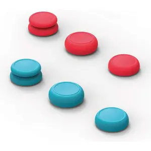 , CQC and FPS Thumb Grips Set Joystick Cap Analog Stick Cap for   Joy-Con Controller - Neon Red+Blue, 3 Pairs(6pcs)