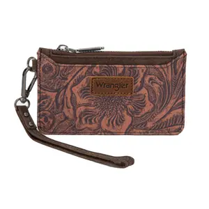 Wrangler Vintage Floral Velvet Printed Mini Zip Card Case Wristlet with Distinctive Floral Design   Clutch Wallet with Zipper