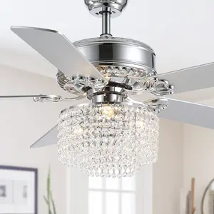 52" Crystal Chandelier with Remote Control, Ceiling Fan with Lights, 6-Speeds , DC Copper Core Motor - Suitable for Bedrooms, Living Rooms, and Dining Room Elegant Lighting Modern Mood Lighting