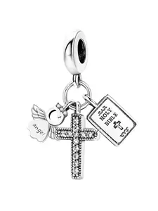 Angel & Cross & Book Design Pendant, Rhinestone Decor Beading, DIY Jewelry Making Set for Bracelet & Necklace Making, Creative Handmade Materials, Heart Cross Charm