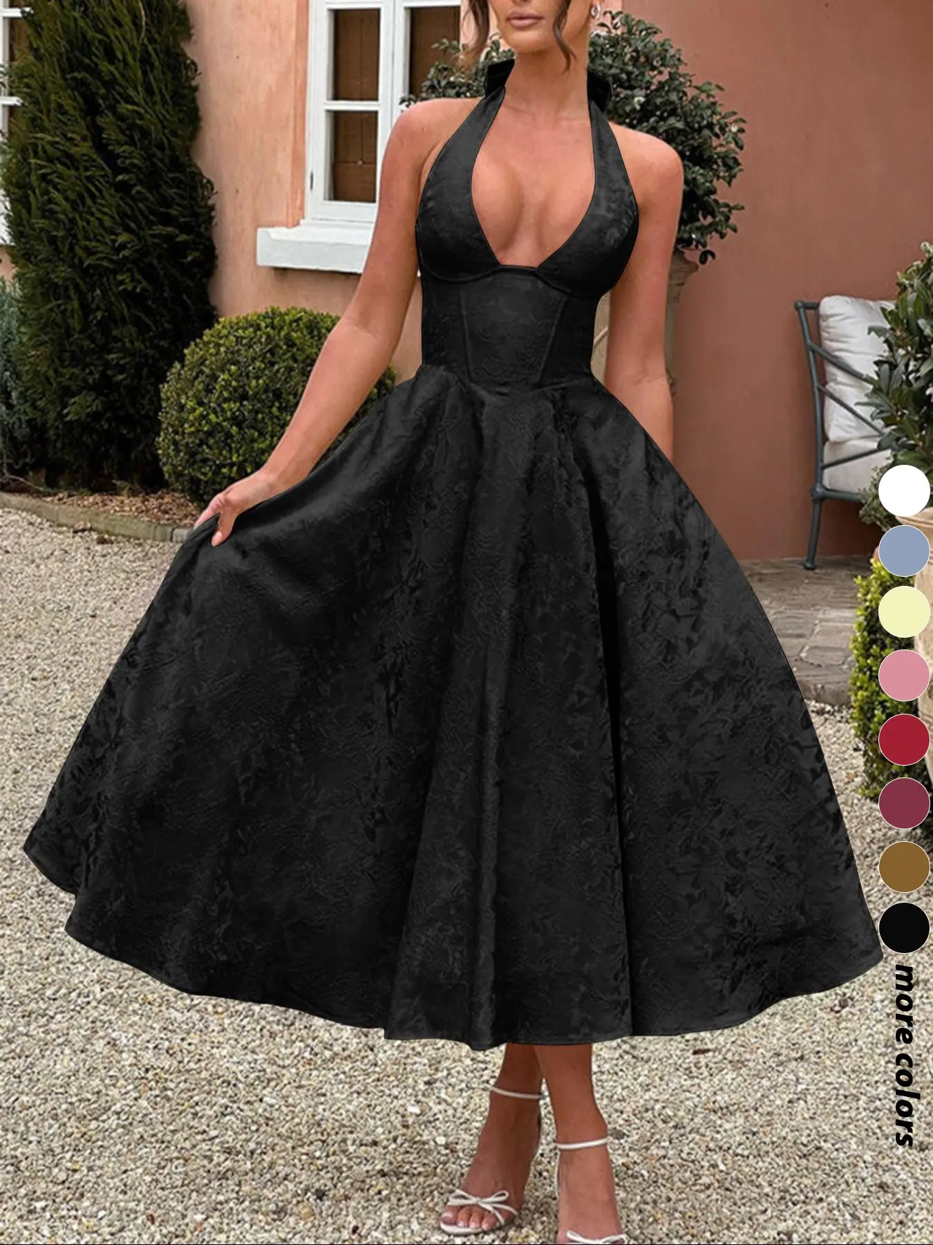 Fashion Elegant Chic Halter Lace-Up Embroidered Waist V-Neck Sleeveless  Dress, Long Plain Party Gown, Evening Gown, Formal Wear, Fitted Style for  Lady Women - TikTok Shop