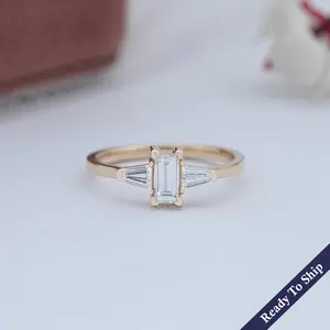 Baguette and Tapared Baguette Lab Diamond Three Stone Ring