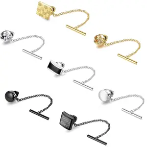 FUNRUN 7Pcs Tie Tacks for Men with Chain – Gold Silver Black Tie Pins Set, Classic Necktie Clutch for Wedding, Business, Gifts for Him