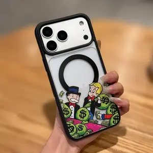 magnetic Phone Case, Funny Money Bag Cartoon Design, Acrylic Back & TPU Frame, Anti-Yellowing, Four-Corner protective Cover, Premium Bare-Body Feel, Unisex, Compatible with iPhone 17 Pro Max to 11 Pro Max & XS Max