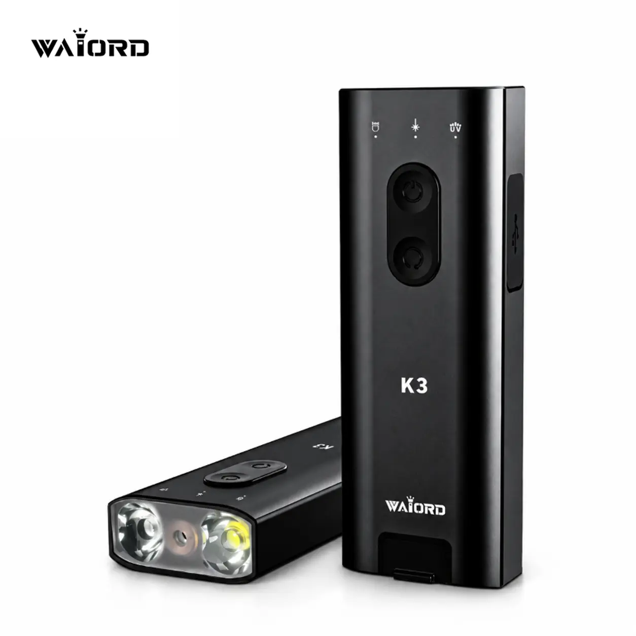 WAIORD K3 EDC Flashlight, 800 Lumens Multi-Light LED Flashlight with Laser Red & UV Light, USB-C Rechargeable, Magnetic Tail Clip, Side Flood Light, Battery Indicator,Ignition Lighter Functio