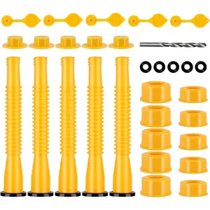 5 Kit Gas Can Spout Replacement Kit, Gas Can Nozzle Replacement, Flexible Pour Nozzle Fit For 1/2/5/10 Gallon Gas Cans, Fuel Can Spout Replacement (Yellow)