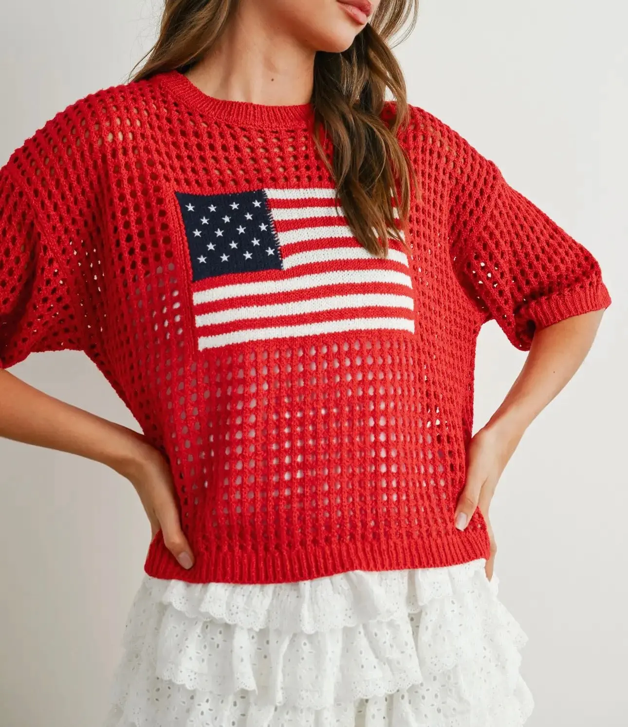 PREORDER Flag Crochet Sweater Top