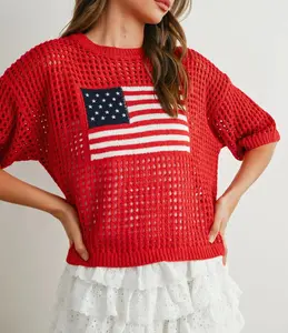 PREORDER Flag Crochet Sweater Top