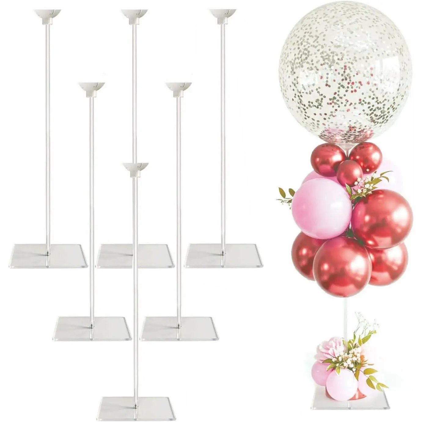 6-Pack Reusable Acrylic Balloon Stand Kit - 24-in Heavy-Duty Tabletop Display with Sticks & Base, Balloon Party Supplies for Centerpiece Decorations
