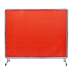 【FathersDayGift】 VEVOR Welding Screen with Frame, 6' x 8' Welding Curtain Screen, Flame-Resistant Vinyl Welding Protection Screen on 4 Swivel Wheels (2 Lockable), Moveable & Professional for Workshop/Industrial, Red