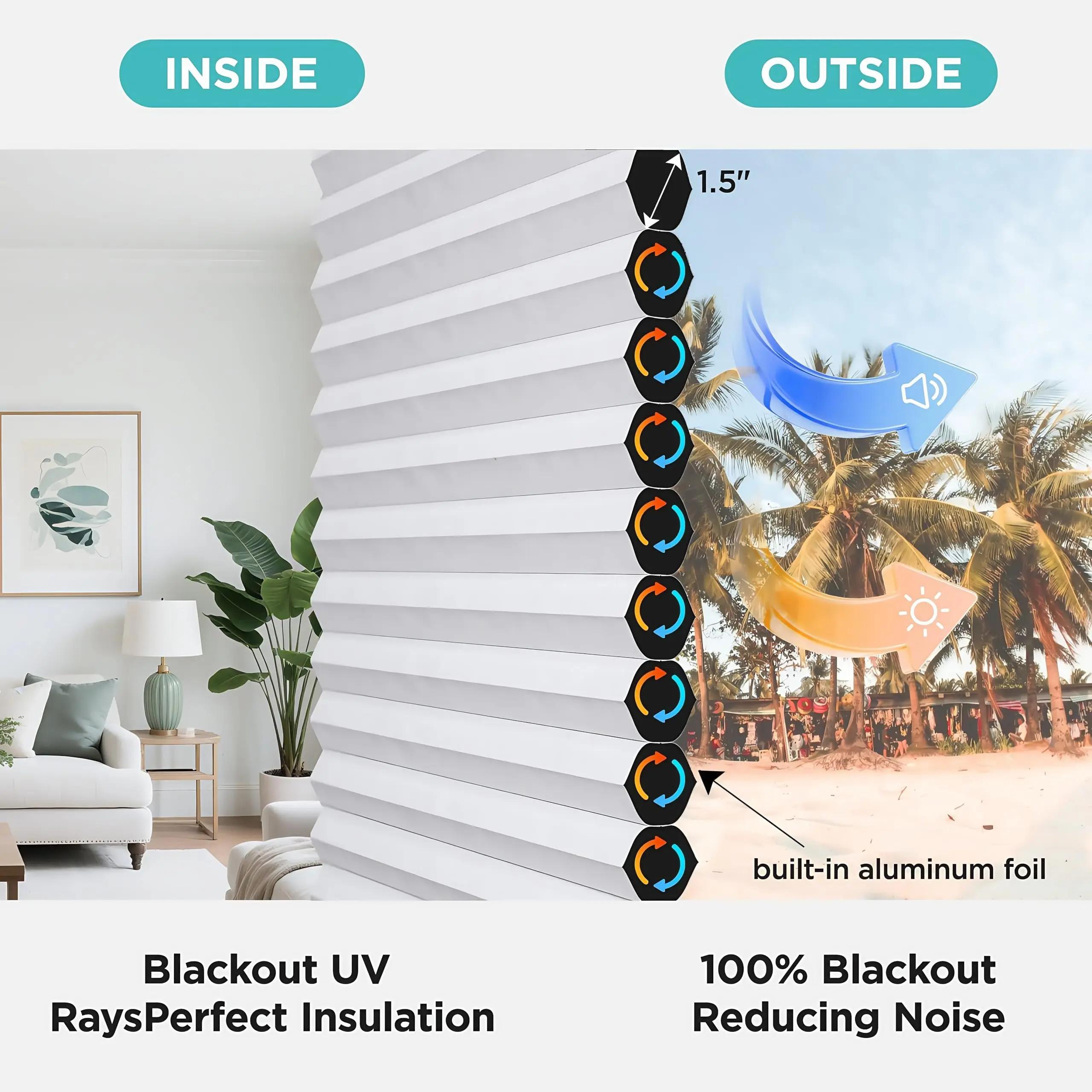 Top Bottom Cordless Window Blinds Blackout Honeycomb Cellular Shades for Indoor Windows No Drill No Tools Built-In Installation