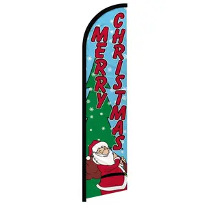Christmas Windless Banner Flag, 11.5x2.5 ft Polyester Flag with Curved Sleeve, Outdoor Display Backdrop for Home Festive Parties