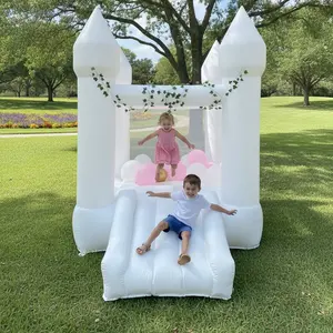 Oxford White Bounce House with Slide and Air Blower for Kids&Toddler Inflatable Trampoline with Blower, Jumping Castle with Slide, Home Backyard Bouncy Castle for Kids Halloween, Christmas, Birthday Gift