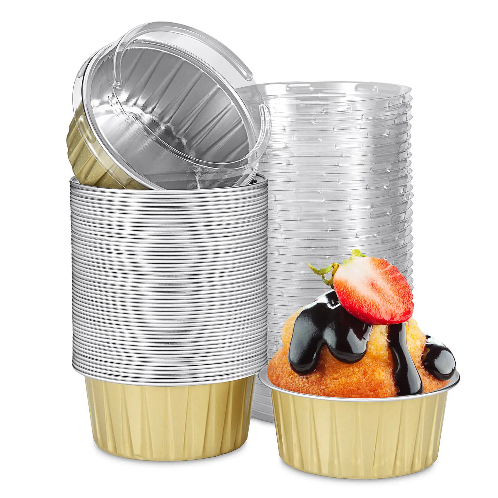 50pcs 5oz Disposable Mini Aluminium Creme Brulee Ramekins Cupcake Liners, Aluminum Foil Cupcake Baking Cups for Baking