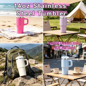 14oz Insulated Stainless Steel Tumbler - Leakproof Double Wall Vacuum Thermal Coffee Mug with Handle & Straw, Fit for Car, Office & Outdoor Use, Keep Drinks Hot/Cold, BPA-Free, Portable Travel Mug