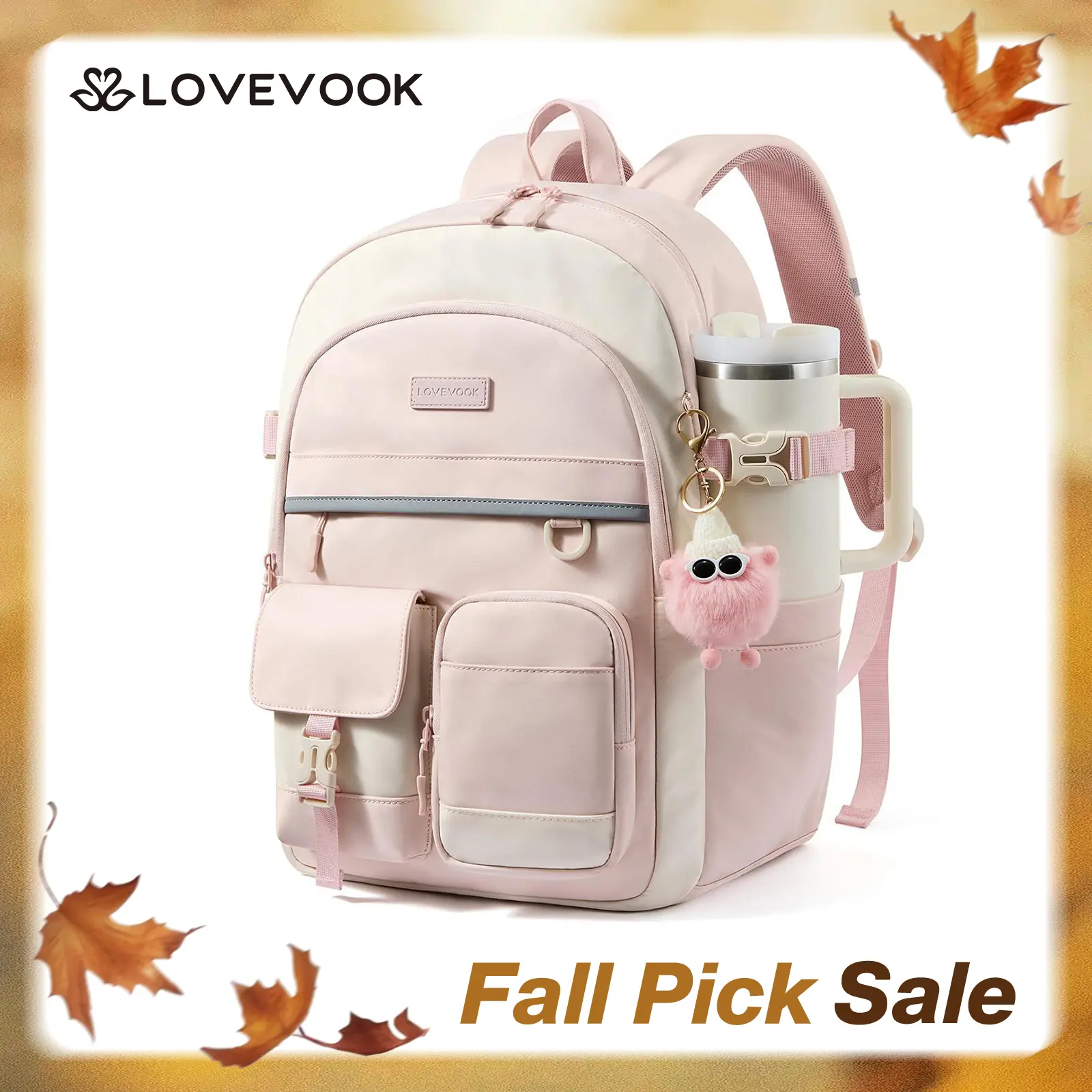 LOVEVOOK School Backpack for Teen Girls, Student Backpack Purse for 8-16 Teenage, Cute Kid Bookbag with Large Cup Holder, Back to School Backpacks Fit 15.6 Inch Laptop, Large College Travel Bag Gift