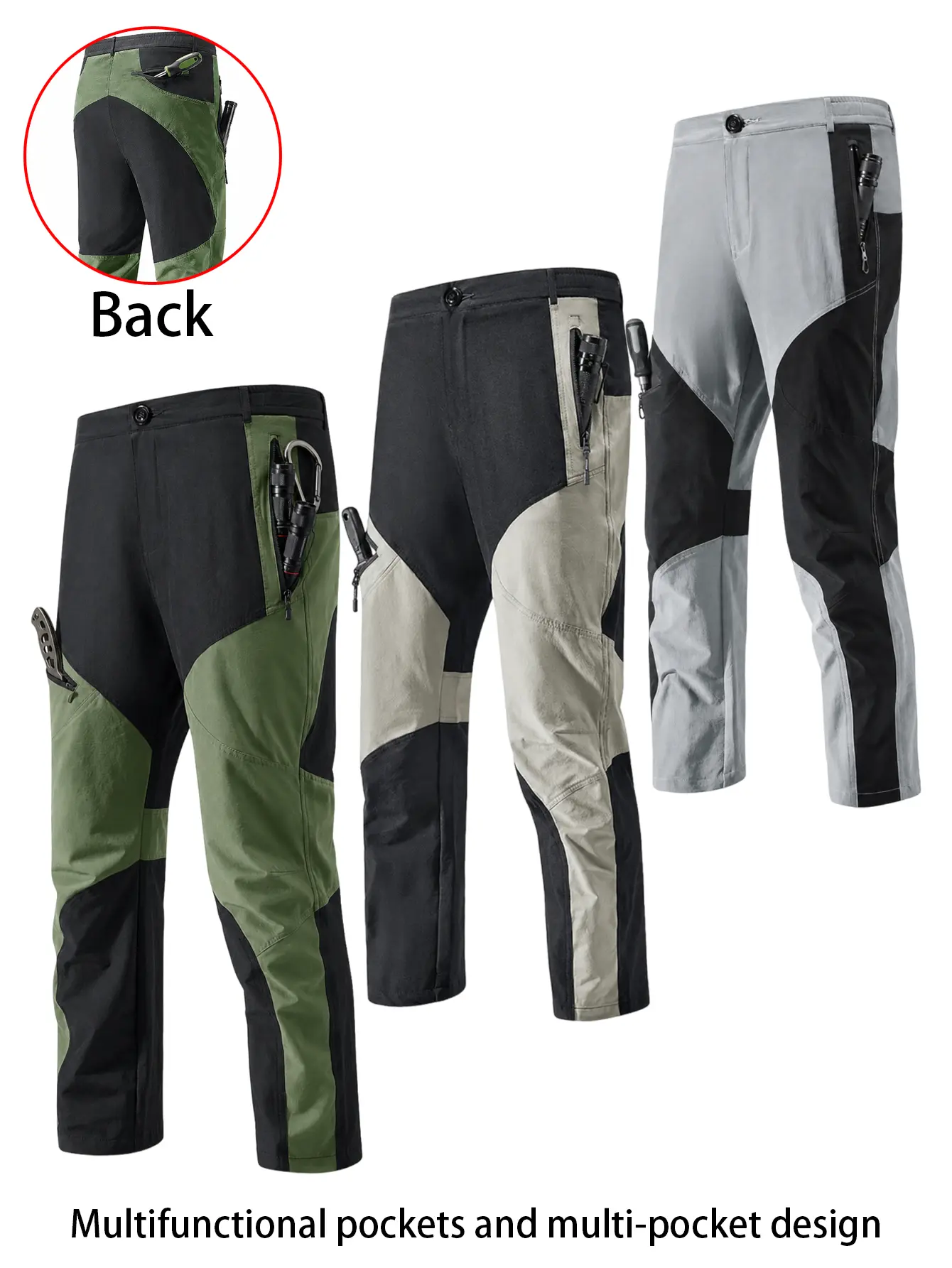Men Durable Long Hiking Pants Cargo Work Pants Outdoor Tactical Trekking Pants Multi Pocket Utility Pants Lightweight Straight Leg Mountain Climbing Camping Travel Fishing Casual Streetwear Pants with Zipper Pockets Breathable Comfortable Daily Wear Pants