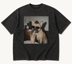 Comfort Colors 50+ Dog Breeds Available Drinking Iced Coffee Shirt, Vintage 90s Funny Edgy Dog Meme Tee,230g weight cotton,Unisex Fit Design, Casual Streetwear, Gift for Dog Lovers tshirt