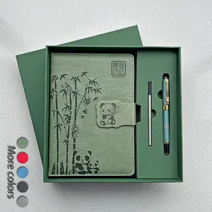 CHINSIKOL Panda Bamboo Travel Diary Notebook Gift Set, High-Quality Paper Notebooks, Metal Signature Pen, Replaceable Pencils, Five Colors Available