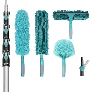 30 Foot High Reach Duster Kit with 6-24FT Extension Pole High Ceiling Dusting and Window Cleaning Kit with Telescopic Pole Window Washer&,Cobweb Duster,Fan Duster and  Duster