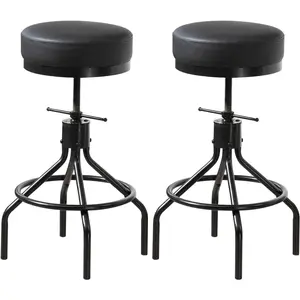 Counter Height Bar Stools Set of 2 Adjustable Swivel Barstools Modern PU Leather 28inch Round Backless Metal Industrial Stool Bar Chair for Kitchen  (D017-Black-2)