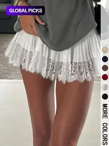 1 piece Women's Lace Patchwork Ruffle Short Skirt, Elegant Sweet Style, Long Leg Look, Perfect for Casual & Party Wear