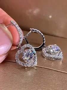 Women's Elegant Rhinestones Decor Dangle Earrings, Trendy Heart Design Dangle Earrings, Fashionable Teen Girl Accessories As Gift for Girlfriend, Heart Shaped Earrings