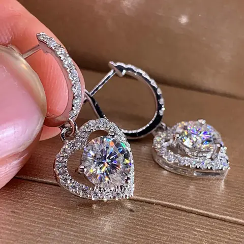 Women's Elegant Rhinestones Decor Dangle Earrings, Copper Inlaid Zircon Trendy Heart Design Dangle Earrings, Fashionable Teen Girl Accessories As Gift for Girlfriend, Heart Shaped Earrings, Trendy Jewelry, Dangling Earrings, Dangly Earrings