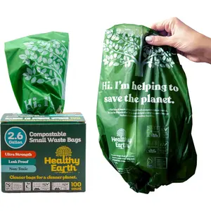 2.6 Gallon Compostable Trash Bags - 100 Count Small Trash & Kitchen Compost Bags for Countertop Bins, Extra Thick Plant-Based Food Scrap Liners, BPI & TÜV Certified ASTM D6400
