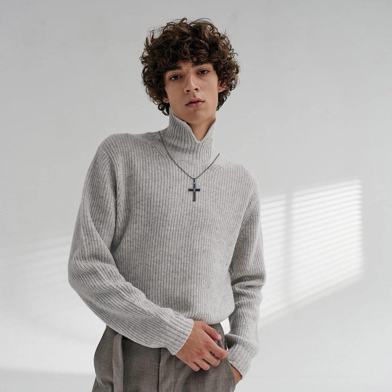 Mens Cross Necklace, Cubic Zirconia Cross Necklace Religious Jewelry for Women Stainless Steel Chain 24 Inch