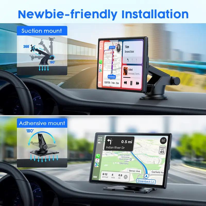 WHATOOK 9 inch Portable Wireless Carplay with 1080p Backup Camera GPS Navigation Mirror Link Voice Control Bluetooth Car Stereo Upgrade