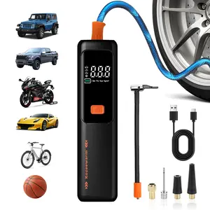 Kozzenwarm Electric Air Pump with Smart Pressure Control Portable Air Compressor One-Button Start Inflation Type-C Charging Port 4 Interchangeable Nozzles for Cars Motorcycles Bicycles Balls Compact Storage airpump