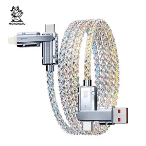 Mokongfu 4-in-1 Braided LED Charging Cable, 120W Fast Charge, USB A & Type-C, Universal for iPhone, Samsung,  Quick Charger， 4ft & 6.6ft - Ideal for Home, Car & Office Smartphone Electronic