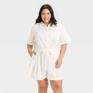 Women's Short Sleeve Belted Romper - Ava & Viv