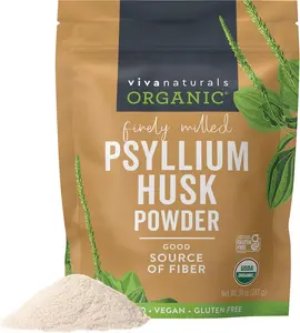 Viva Naturals Organic Psyllium Husk Powder, 10 oz – Finely Ground, Unflavored, Vegan, Keto, Paleo, Non-GMO Plant-Based Superfood, Good Source of Fiber for Gluten-Free Baking, Juices & Smoothies