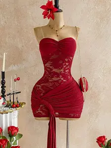 Aurelia Women's Floral Lace Patchwork Ruffle Bodycon Mini Dress Summer Dresses For Women Valentines Day Carnival Clothes  Party Dress Wedding Guest Dress For Women Elegant Dresses For Women Vacation