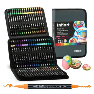 Infiart Dual-Ended Acrylic Markers, Soft Tip & Round Tip, Water-Based, Waterproof, Fast-Drying, 72 Colors, Portable Case, Art Supplies