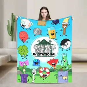 BFDI & Inanimate Insanity Inspired Ultra-Soft Flannel Plush Thin Quilt - Cartoon Pattern, Character Graphic, Christmas Print, Furry Touch, Illustrated Character Blanket for Home Sofa, Fan Gift, Cartoon Pattern Blankets, Character Graphic Blankets