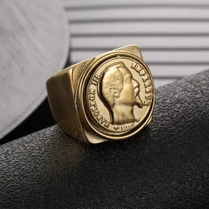 Fashion Titanium Ring French Old Punk gold-plated Mens Hip-hop Personalized Ancient Coin Ring
