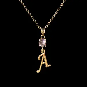April 18K Gold Plated Necklace with Genuine Crystal Birthstone Personalized Letter Pendant