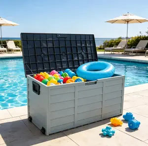 75 Gal Resin Pool Deck Box with Lid & Wheels - All-Weather UV-Resistant Outdoor Storage Bin for Backyard Patio, Patio Furniture Cushions & Garden Tools