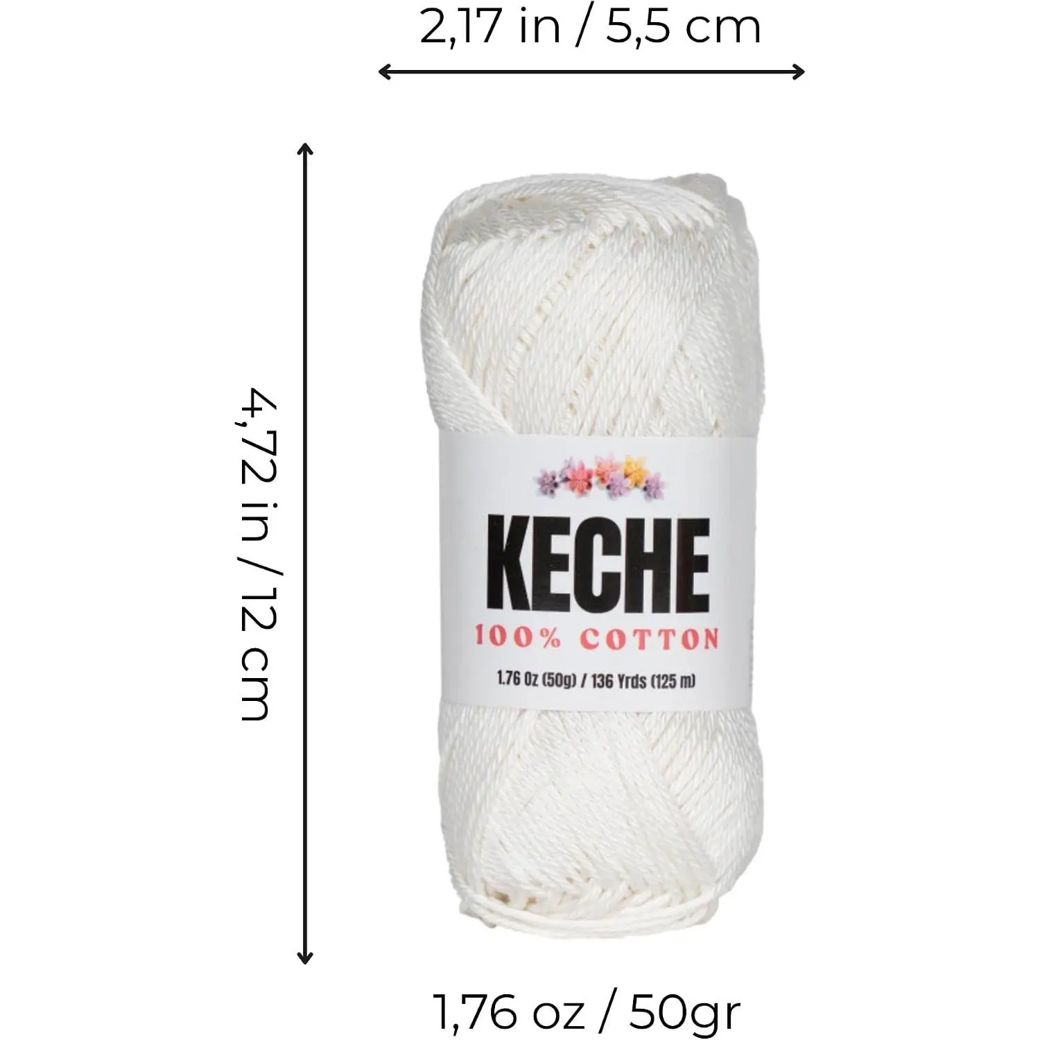 Cotton Yarn - 100% Cotton Yarn for Crocheting and Knitting, Mercerized Cotton Amigurumi Yarn Fine-Sport 2 1.76 oz (50g) / 136 Yrds (125 m) White Gift